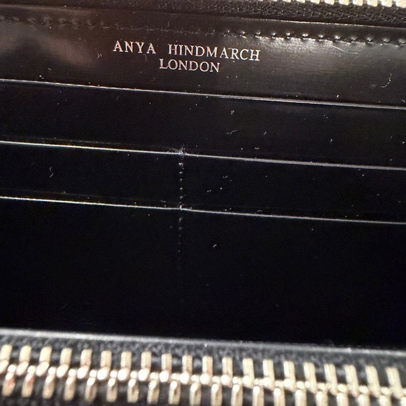 Anya Hindmarch London Black Leather Zip Around Wallet 7.5” Continental Designer